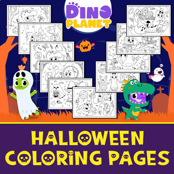 Preview of Colouring Cute Dino| Color Halloween Pages | Spooktacular Halloween Coloring Fun