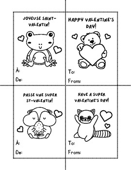 Colouring Valentine's Day Cards (French and English) by PickleAndAPeanut