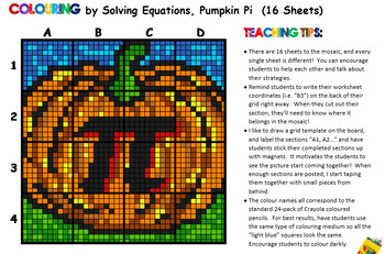 Preview of Colouring by Equation - Pumpkin Pi  (16 worksheet version)