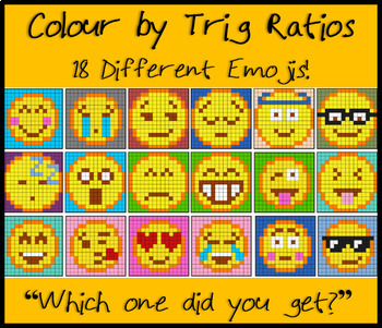 Preview of Colouring by Trig Ratios, Emojis (18 Solo Worksheets! + Digital Version)