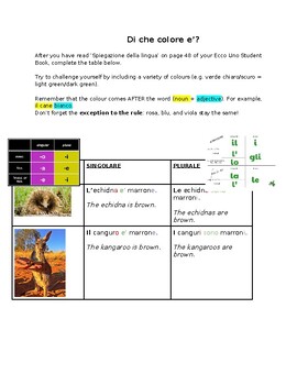 Preview of Colours & Animals (Italian Language Worksheet)