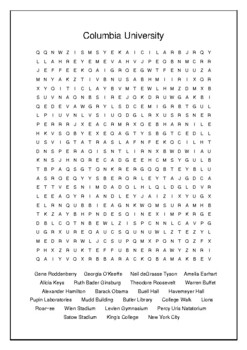 Columbia University Crossword Puzzle and Word Search Bell Ringer
