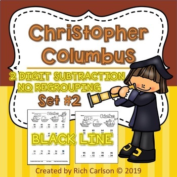 Preview of Columbus 2 Digit Subtraction NO Regrouping - Set 2!  Columbus FUN! (Black Line)