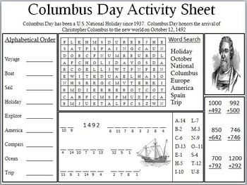 Preview of Columbus Day Activity Sheet