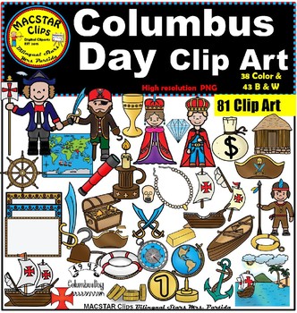 Preview of Columbus Day Clipart 81 images 38 Color and 43 b&w BilingualStars Clips
