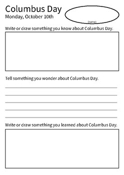 Preview of Columbus Day KWL for any lesson