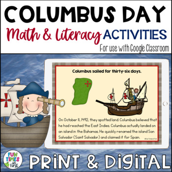 Preview of 1st Grade Columbus Day Math & Literacy Activities - Printable & Digital Centers