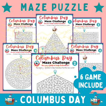 Preview of Columbus Day Maze logic puzzle Math & literacy Game brain break Activity 7th 8th