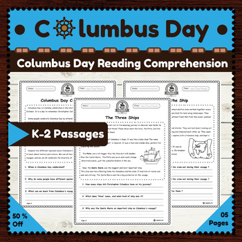 Preview of Columbus Day Reading Comprehension Passages  for K-2 Grades