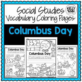 Preview of Columbus Day - Vocabulary Coloring Worksheets