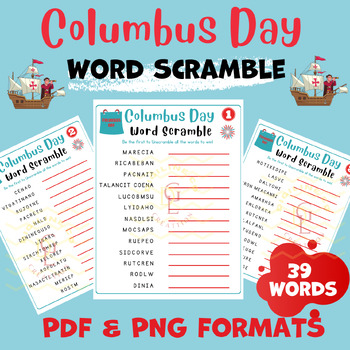 Preview of Columbus Day Word scramble Puzzle Crossword word searches activities middle 7th