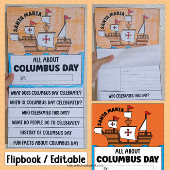 Preview of Columbus Day Writing Activities Santa Maria Craft Flipbook Research Projects
