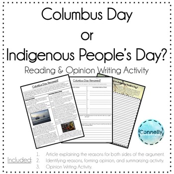 Preview of Columbus vs. Indigenous People's Day: Reading, Summary, Opinion Writing Activity