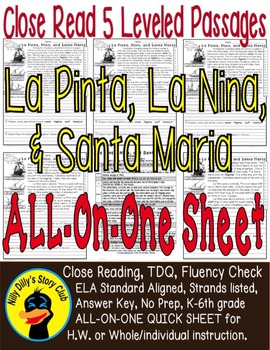 Preview of Nina Pinta Santa Maria FACTS Close Read 5 Level Passages ALL-READERS-COVERED
