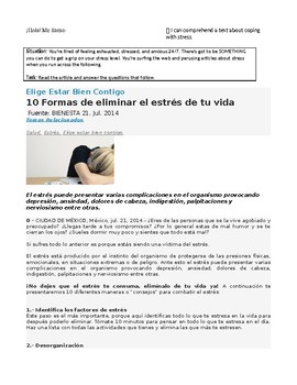Preview of La salud y el estrés AP Spanish Lectura y Preguntas - Health Unit Reading & ?s