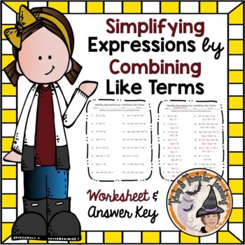 Preview of Simplifying Expressions Combining Like Terms Worksheet with Answer KEY