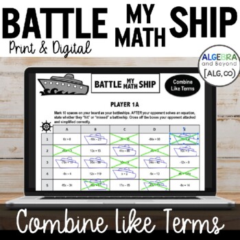 Preview of Combine Like Terms Activity | Battle My Math Ship Game | Print and Digital