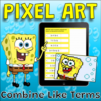 Preview of Combine Like Terms -Digital Pixel Art - "Spongebob"