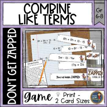 Preview of Combine Like Terms Don't Get ZAPPED Partner Math Game - Simplify Expressions
