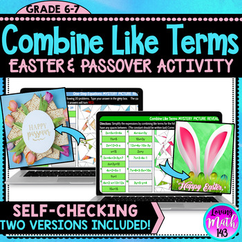 Preview of Combine Like Terms Easter and  Passover Digital Mystery Reveal