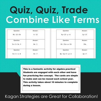 Preview of Combine Like Terms-Quiz, Quiz, Trade