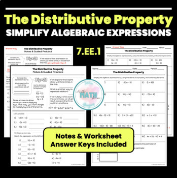 Preview of Distributive Property |Combine Like Terms |Expressions |7.EE.1|Notes & Worksheet