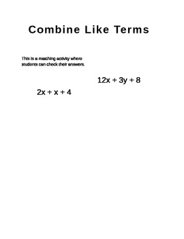 Preview of Combine Like Terms (matching)