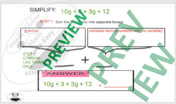 Preview of Combine Like terms: Worksheets with Graphic Organizers