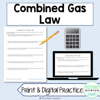 Preview of Combined Gas Law Practice Problem Worksheet with Step by Step Key Chemistry