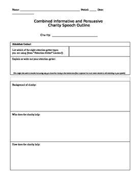 Preview of Combined Informative and Persuasive Speech on a Charity (Outline)