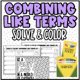 Combining Like Terms (2 Levels of Practice) | Solve & Colo