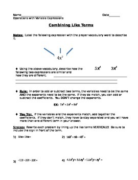 Preview of Combining Like Terms