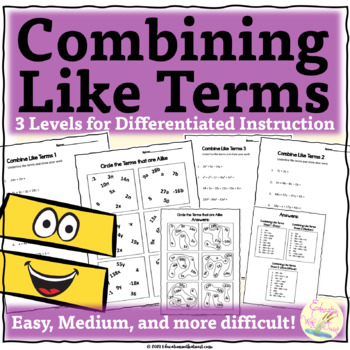 Preview of Combining Like Terms 3 Levels for Differentiated Instruction