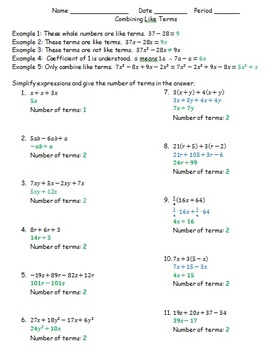 Adding And Subtracting Like Terms Worksheet - Worksheet List