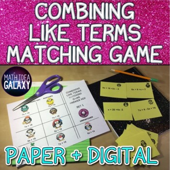 Preview of Combining Like Terms Activity- Partner Matching Game