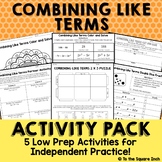 Combining Like Terms Activities - Low Prep Games, Puzzles,