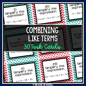 Preview of Combining Like Terms Activity: 30 Task Cards