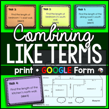 Preview of Combining Like Terms Blueprint Activity - print and digital