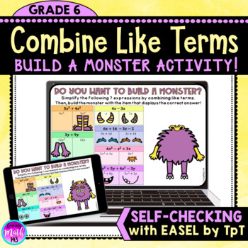 Preview of Combining Like Terms Build a Monster Digital Activity for Distance Learning