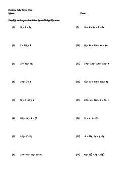 Preview of Combining Like Terms Changeable