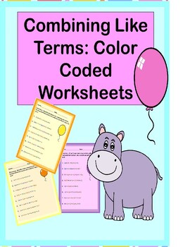 Preview of Combining Like Terms: Color-Coded Worksheets