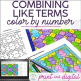 Combining Like Terms Math Color by Number Print and Digital