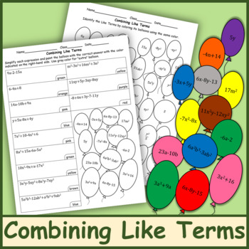 Preview of Combining Like Terms Color by Number