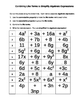 All Worksheets » Combining Like Terms Worksheets  Printable Worksheets Guide for Children and 