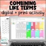 Combining Like Terms Digital and Print Card Sort Activity