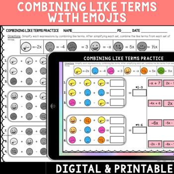 Preview of Combining Like Terms Digital Activity