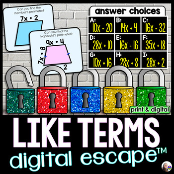 Preview of Combining Like Terms Digital Math Escape Room Activity