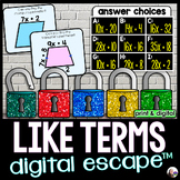 Combining Like Terms Digital Math Escape Room Activity