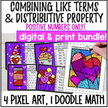 Preview of Combining Like Terms & Distributive Property | Google Sheets | Print & Digital