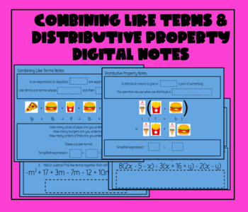 Preview of Combining Like Terms & Distributive Property Digital Notes